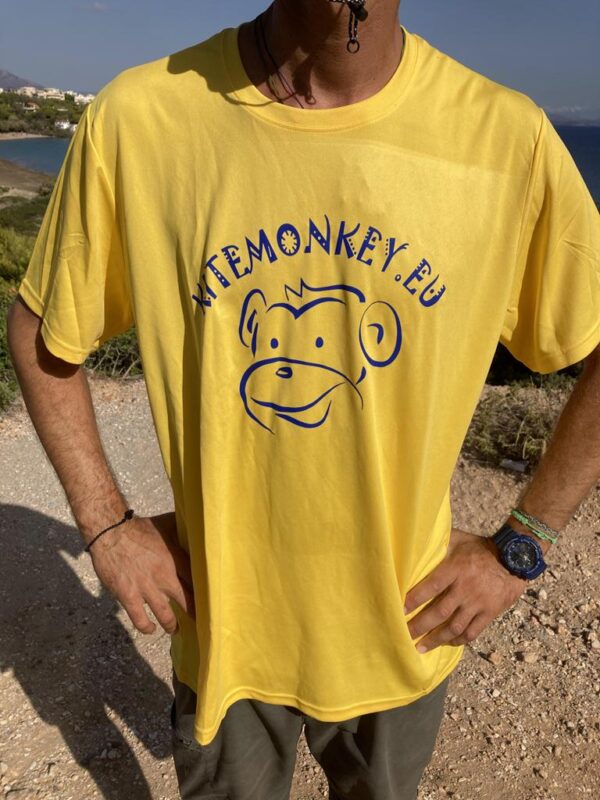 kitesurf kitemonkey quick dry lycra rashvest shortsleeve yellow tshirt